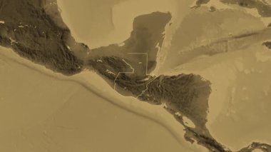 Guatemala haritası. Sınır. Sepia. Etiketler