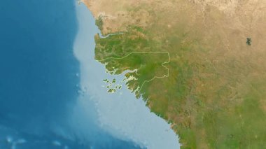 Gine-Bissau haritası. Çıkart. Sınır. Uydu. Etiketler