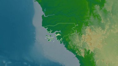 Gine-Bissau haritası. Çıkart. Sınır. Fiziksel olarak. Etiketler