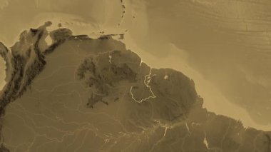 Guyana haritası - süzül. Sınır. Sepya.