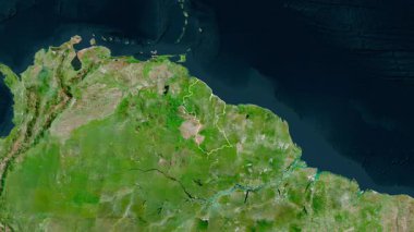 Guyana haritası - yakınlaştır. Sınır. Uydu.