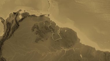 Guyana haritası - yakınlaştır. Sınır. Sepya.