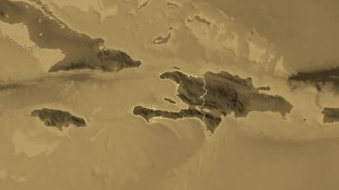 Haiti haritası - özüt. Sınır. Sepia. Etiketler