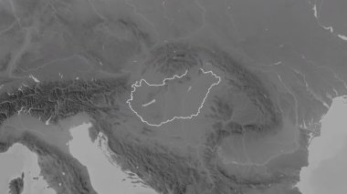Macaristan haritası. Sınır. Gri Tonlama.