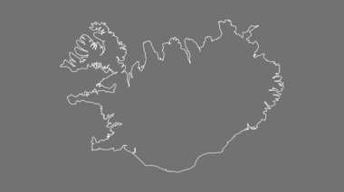 İzlanda haritası - çizgi film. Sınır. Gri Tonlama.