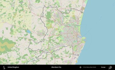 Aberdeen Şehri. Bir OpenStreetMap Alman stil haritasında Birleşik Krallık 'ın özetlenmiş idari alanı