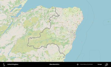 Aberdeenshire 'da. Bir OpenStreetMap Alman stil haritasında Birleşik Krallık 'ın özetlenmiş idari alanı