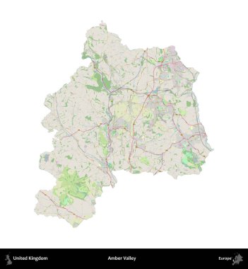 Amber Vadisi Birleşik Krallık 'ın idari alanı bir OpenStreetMap Alman stili haritasında beyazda izole edildi