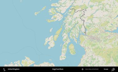 Argyll ve Bute. Bir OpenStreetMap Alman stil haritasında Birleşik Krallık 'ın özetlenmiş idari alanı