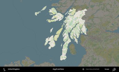 Argyll ve Bute. Birleşik Krallık 'ın idari alanı karartılmış bir OpenStreetMap tarzı Alman haritasına vurgulanmış ve özetlenmiştir