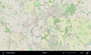 Ashfield. Bir OpenStreetMap Alman stil haritasında Birleşik Krallık 'ın özetlenmiş idari alanı