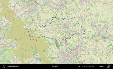 Barnsley. Bir OpenStreetMap Alman stil haritasında Birleşik Krallık 'ın özetlenmiş idari alanı