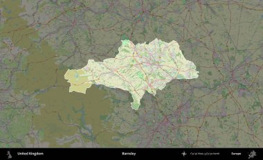 Barnsley. Birleşik Krallık 'ın idari alanı karartılmış bir OpenStreetMap tarzı Alman haritasına vurgulanmış ve özetlenmiştir