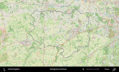 Basingstoke ve Deane. Bir OpenStreetMap Alman stil haritasında Birleşik Krallık 'ın özetlenmiş idari alanı