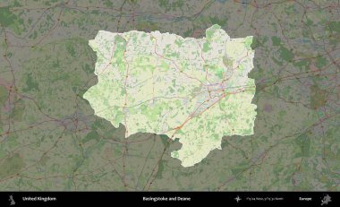 Basingstoke ve Deane. Birleşik Krallık 'ın idari alanı karartılmış bir OpenStreetMap tarzı Alman haritasına vurgulanmış ve özetlenmiştir