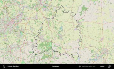 Bassetlaw. Bir OpenStreetMap Alman stil haritasında Birleşik Krallık 'ın özetlenmiş idari alanı