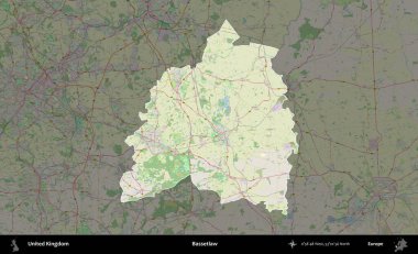 Bassetlaw. Birleşik Krallık 'ın idari alanı karartılmış bir OpenStreetMap tarzı Alman haritasına vurgulanmış ve özetlenmiştir