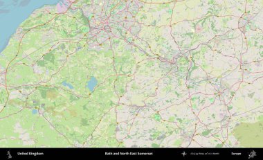 Bath ve Kuzey Doğu Somerset. Bir OpenStreetMap Alman stil haritası üzerinde Birleşik Krallık 'ın idari alanı