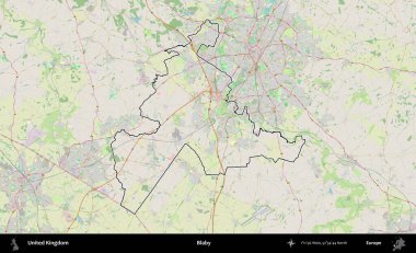 Blaby. Bir OpenStreetMap Alman stil haritasında Birleşik Krallık 'ın özetlenmiş idari alanı