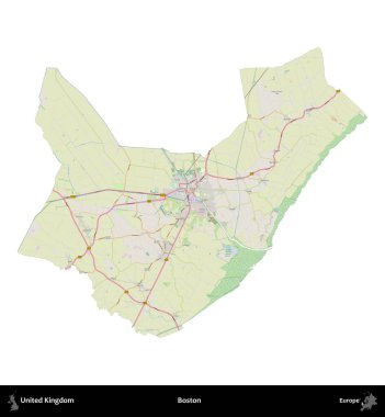 - Boston. Birleşik Krallık 'ın idari alanı bir OpenStreetMap Alman stili haritasında beyazda izole edildi