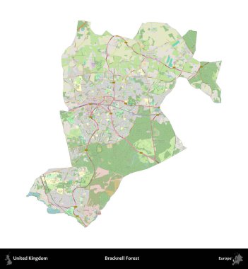 Bracknell Ormanı. Birleşik Krallık 'ın idari alanı bir OpenStreetMap Alman stili haritasında beyazda izole edildi