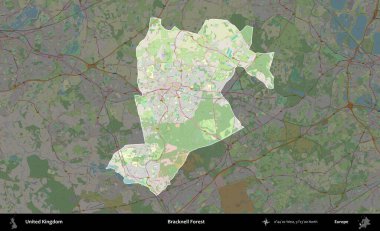 Bracknell Ormanı. Birleşik Krallık 'ın idari alanı karartılmış bir OpenStreetMap tarzı Alman haritasına vurgulanmış ve özetlenmiştir
