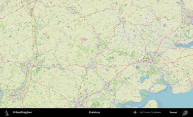 Braintree. Bir OpenStreetMap Alman stil haritası üzerinde Birleşik Krallık 'ın idari alanı