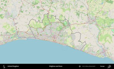 Brighton ve Hove. Bir OpenStreetMap Alman stil haritasında Birleşik Krallık 'ın özetlenmiş idari alanı