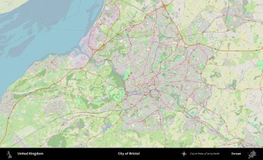 Bristol şehri. Bir OpenStreetMap Alman stil haritası üzerinde Birleşik Krallık 'ın idari alanı