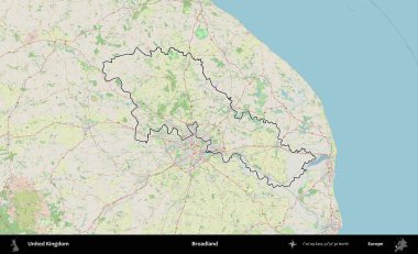 Geniş arazi. Bir OpenStreetMap Alman stil haritasında Birleşik Krallık 'ın özetlenmiş idari alanı
