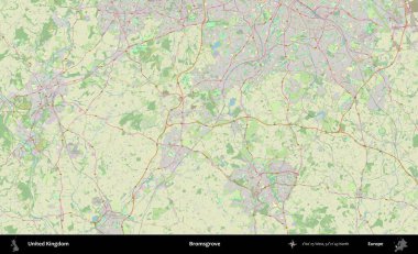Bromsgrove 'da. Bir OpenStreetMap Alman stil haritası üzerinde Birleşik Krallık 'ın idari alanı