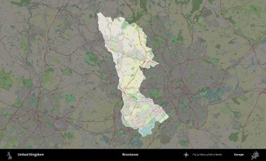 Broxtowe. Birleşik Krallık 'ın idari alanı karartılmış bir OpenStreetMap tarzı Alman haritasına vurgulanmış ve özetlenmiştir