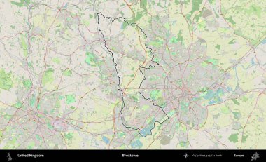 Broxtowe. Bir OpenStreetMap Alman stil haritasında Birleşik Krallık 'ın özetlenmiş idari alanı