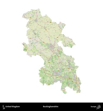 Buckinghamshire 'da. Birleşik Krallık 'ın idari alanı bir OpenStreetMap Alman stili haritasında beyazda izole edildi