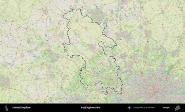 Buckinghamshire 'da. Bir OpenStreetMap Alman stil haritasında Birleşik Krallık 'ın özetlenmiş idari alanı