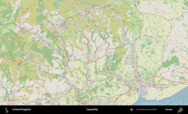 Caerphilly 'de. Bir OpenStreetMap Alman stil haritası üzerinde Birleşik Krallık 'ın idari alanı