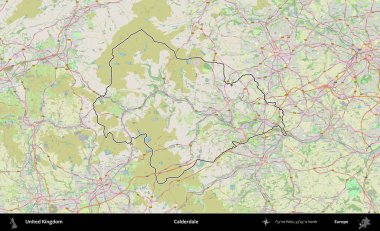 Calderdale 'de. Bir OpenStreetMap Alman stil haritasında Birleşik Krallık 'ın özetlenmiş idari alanı