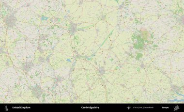 Cambridgeshire. Bir OpenStreetMap Alman stil haritası üzerinde Birleşik Krallık 'ın idari alanı