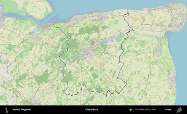 Canterbury 'de. Bir OpenStreetMap Alman stil haritasında Birleşik Krallık 'ın özetlenmiş idari alanı