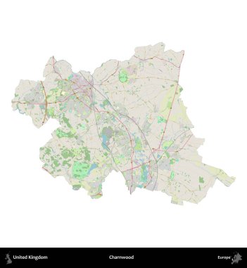 Charnwood 'da. Birleşik Krallık 'ın idari alanı bir OpenStreetMap Alman stili haritasında beyazda izole edildi