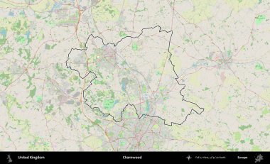 Charnwood 'da. Bir OpenStreetMap Alman stil haritasında Birleşik Krallık 'ın özetlenmiş idari alanı