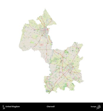 Cherwell. Birleşik Krallık 'ın idari alanı bir OpenStreetMap Alman stili haritasında beyazda izole edildi