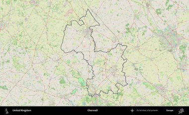 Cherwell. Bir OpenStreetMap Alman stil haritasında Birleşik Krallık 'ın özetlenmiş idari alanı