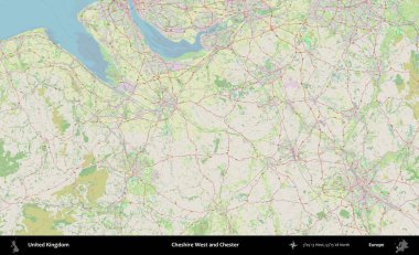 Cheshire West ve Chester. Bir OpenStreetMap Alman stil haritası üzerinde Birleşik Krallık 'ın idari alanı