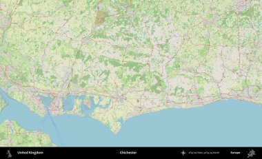 Chichester. Bir OpenStreetMap Alman stil haritası üzerinde Birleşik Krallık 'ın idari alanı