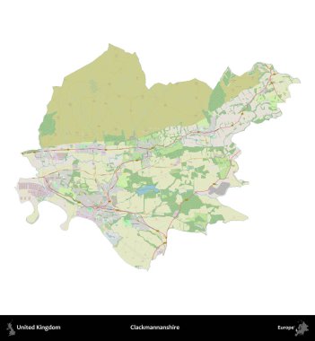 Clackmannanshire. Birleşik Krallık 'ın idari alanı bir OpenStreetMap Alman stili haritasında beyazda izole edildi