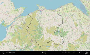 Conwy. Bir OpenStreetMap Alman stil haritasında Birleşik Krallık 'ın özetlenmiş idari alanı