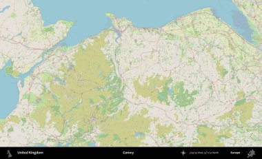 Conwy. Bir OpenStreetMap Alman stil haritası üzerinde Birleşik Krallık 'ın idari alanı