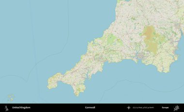 Cornwall 'da. Bir OpenStreetMap Alman stil haritası üzerinde Birleşik Krallık 'ın idari alanı