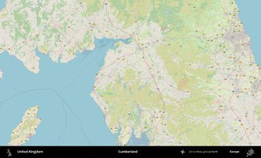 Cumberland. Bir OpenStreetMap Alman stil haritası üzerinde Birleşik Krallık 'ın idari alanı